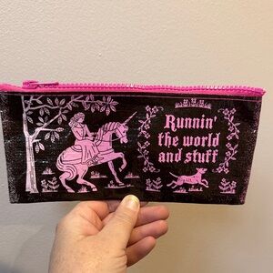 Blue Q Black Pouch with Pink Unicorn Illustration